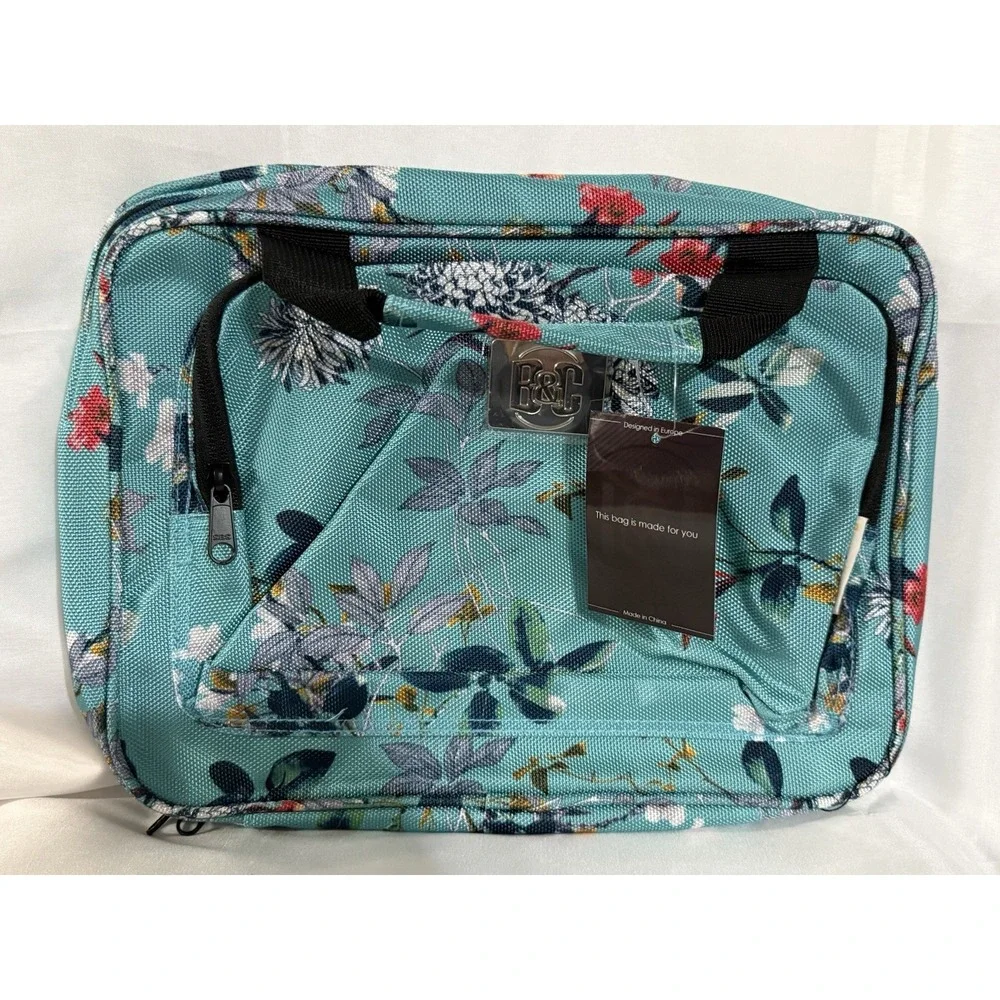 B&C Large Hanging Travel Orginzer Bag Turquoise Flowers Multi-pockets